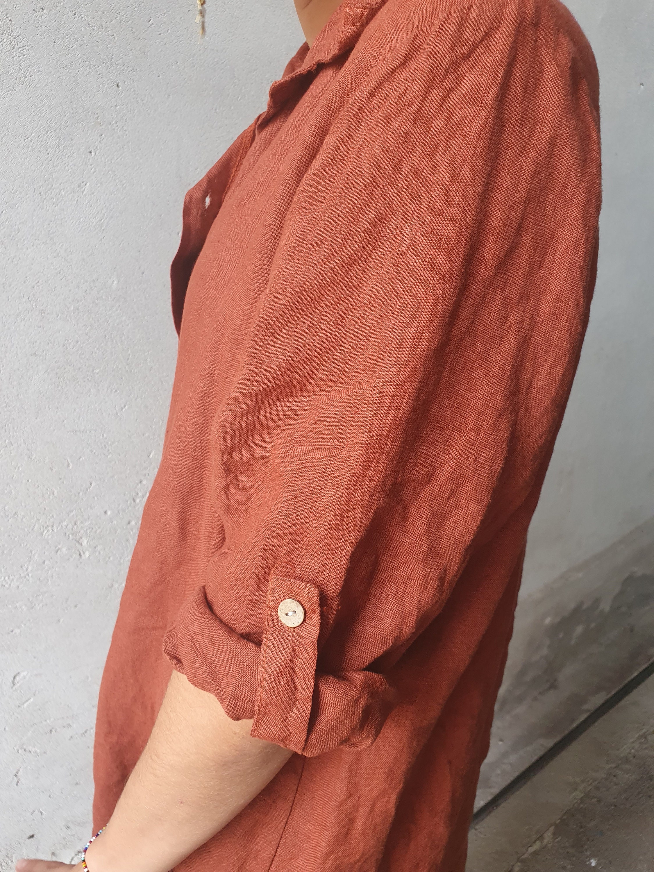burnt orange linen dress
