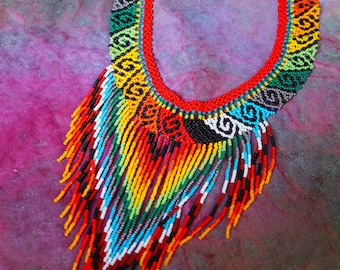 SEED BEAD NECKLACE waterfall ~ embera necklace native ~ statement necklace chaquiras ~ deep v neckline ~ beaded necklace ~ colombia collar