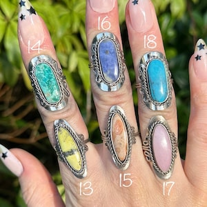 LONG STONE RING large crystal rings for women chrysocolla gemstone statement ring big adjustable ring tourmaline serpentine sodalite image 4