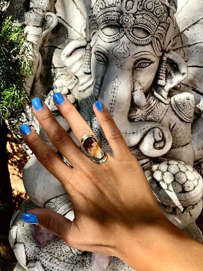 RAW CITRINE RING big handmade rings for women alpaca silver rings with natural gem rough natural gem citrine raw crystal peru ring image 8