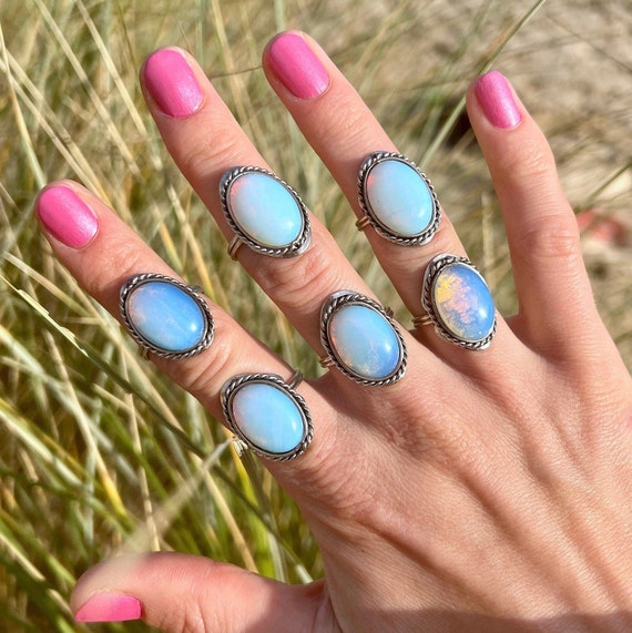 ANILLO DE PIEDRA LUNA ovalado anillo de plata de alpaca con piedra lunar anillo ajustable anillo de piedra gema natural hecho a mano anillo boho hippie peru Etsy Espana