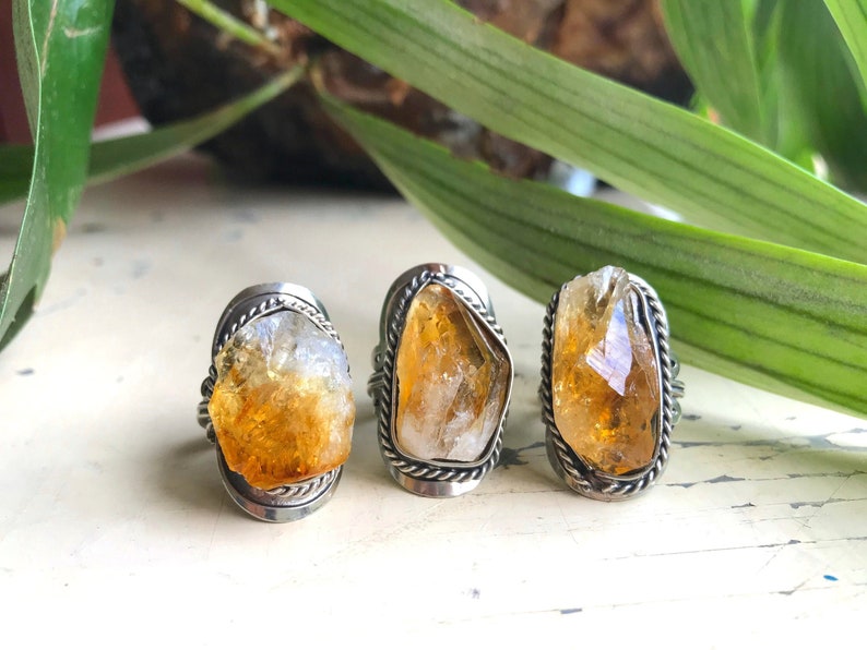 RAW CITRINE RING big handmade rings for women alpaca silver rings with natural gem rough natural gem citrine raw crystal peru ring image 6