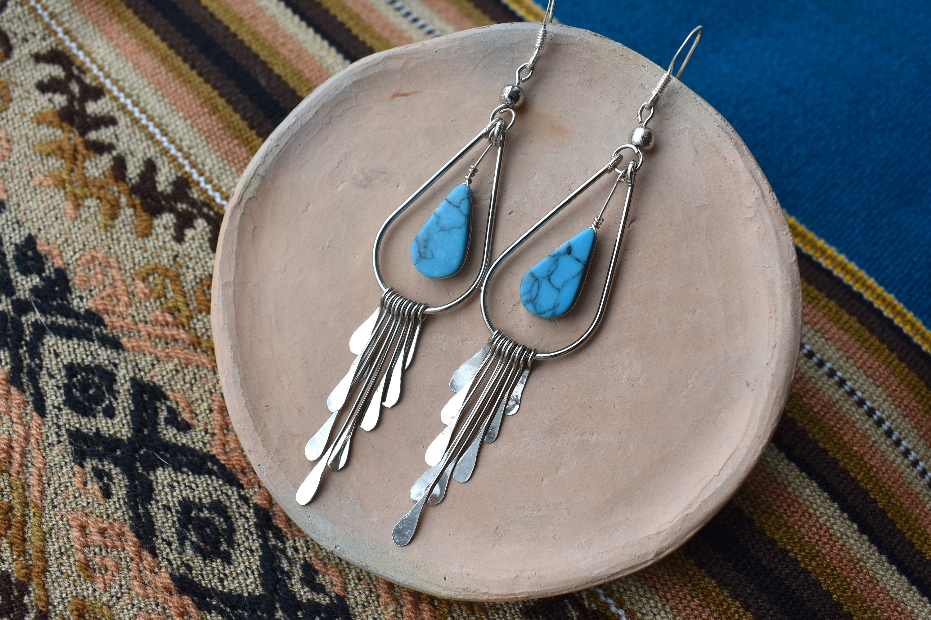 Peruvian Earrings / Blue Magnesite Earrings / 925 Sterling Silver