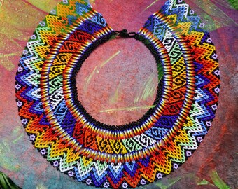 SEED BEAD NECKLACE collar ~ indigenous made necklace native ~ big beaded necklace with beads ~ tribal necklace ~ ayahuasca ceremony necklace