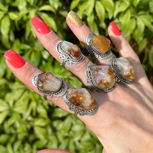 RAW CITRINE RING big handmade rings for women alpaca silver rings with natural gem rough natural gem citrine raw crystal peru ring image 5