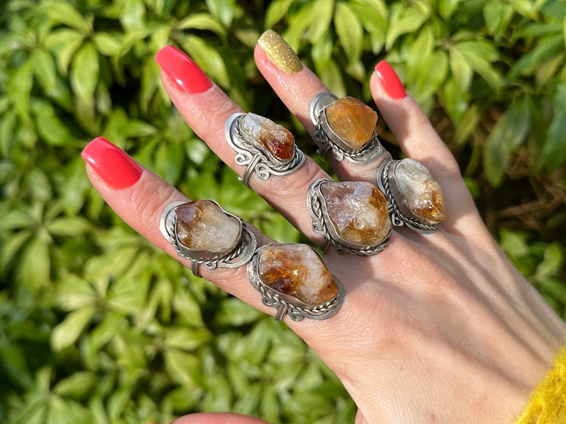 RAW CITRINE RING big handmade rings for women alpaca silver rings with natural gem rough natural gem citrine raw crystal peru ring image 5