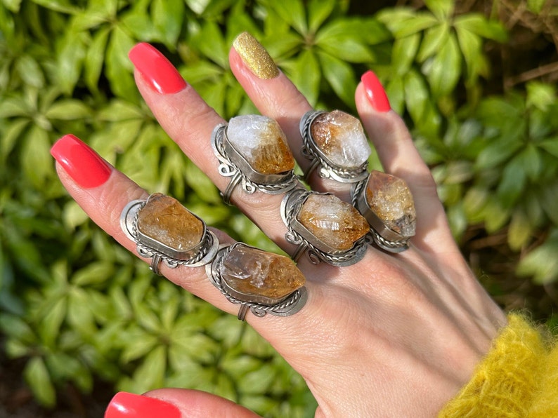 RAW CITRINE RING big handmade rings for women alpaca silver rings with natural gem rough natural gem citrine raw crystal peru ring image 3
