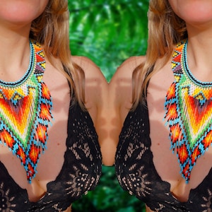 SEED BEAD NECKLACE waterfall embera necklace native statement necklace chaquiras deep v neckline beaded necklace colombia collar image 4