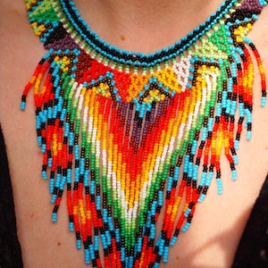 SEED BEAD NECKLACE waterfall embera necklace native statement necklace chaquiras deep v neckline beaded necklace colombia collar image 3