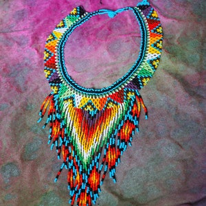 SEED BEAD NECKLACE waterfall embera necklace native statement necklace chaquiras deep v neckline beaded necklace colombia collar image 2