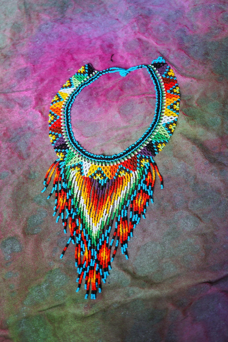 SEED BEAD NECKLACE waterfall embera necklace native statement necklace chaquiras deep v neckline beaded necklace colombia collar image 2