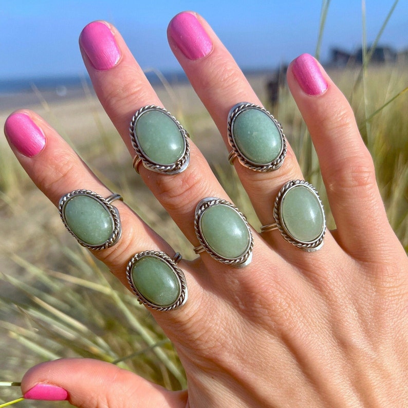 JADE RING oval handmade ring with stone natural stone rings alpaca silver ring green stone ring crystal ring green gem stone image 1