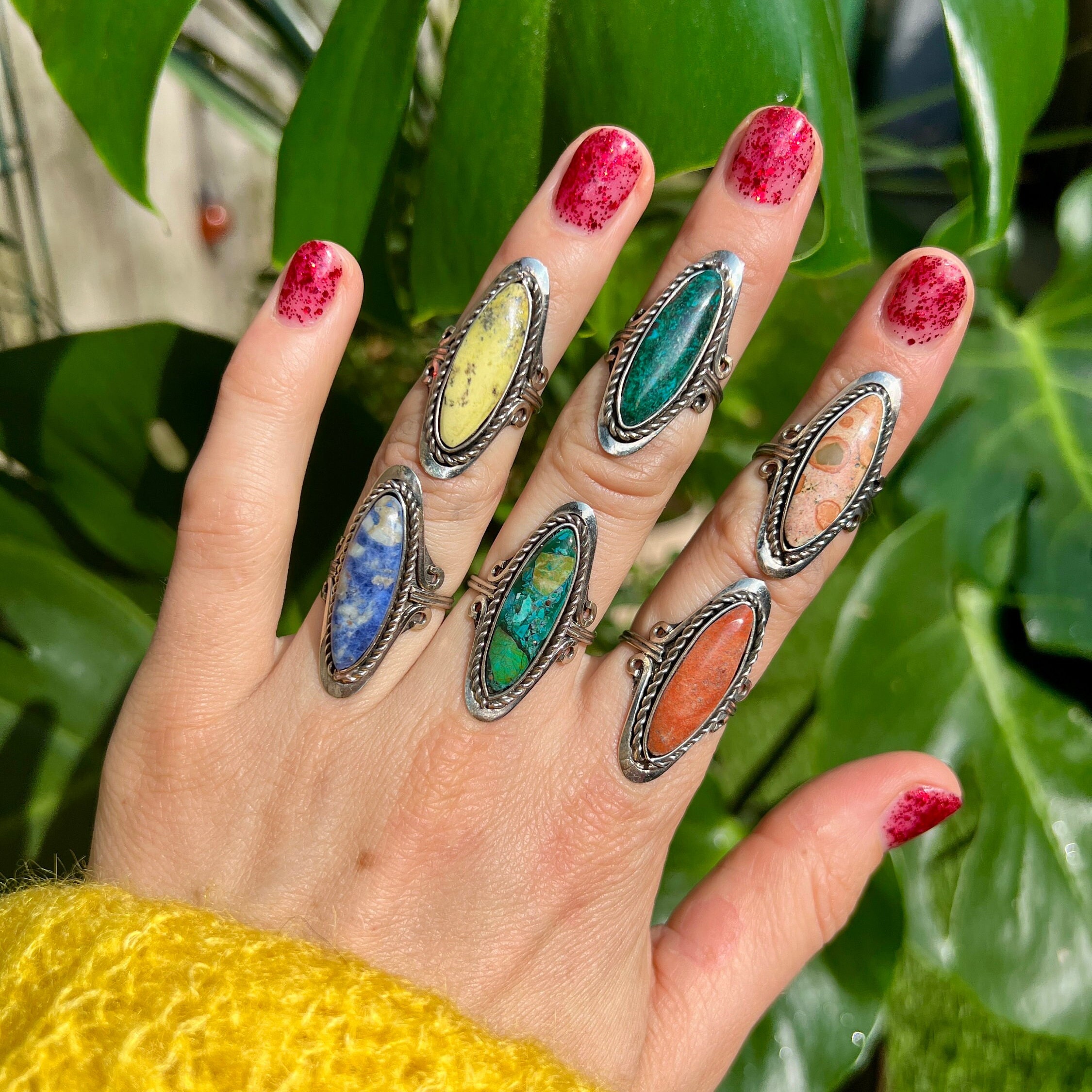 LONG STONE RING ~ Large Crystal Rings for Women ~ Chrysocolla
