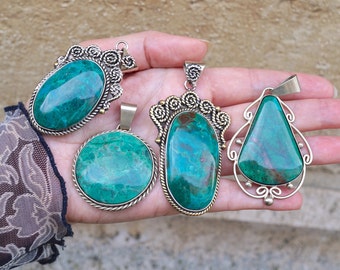 COLGANTE CHRYSOCOLLA ~ colgante de piedras preciosas turquesa artesanal ~ collar turquesa para mujeres hombres ~ collar de gemas grandes piedra azul verde boho hippie