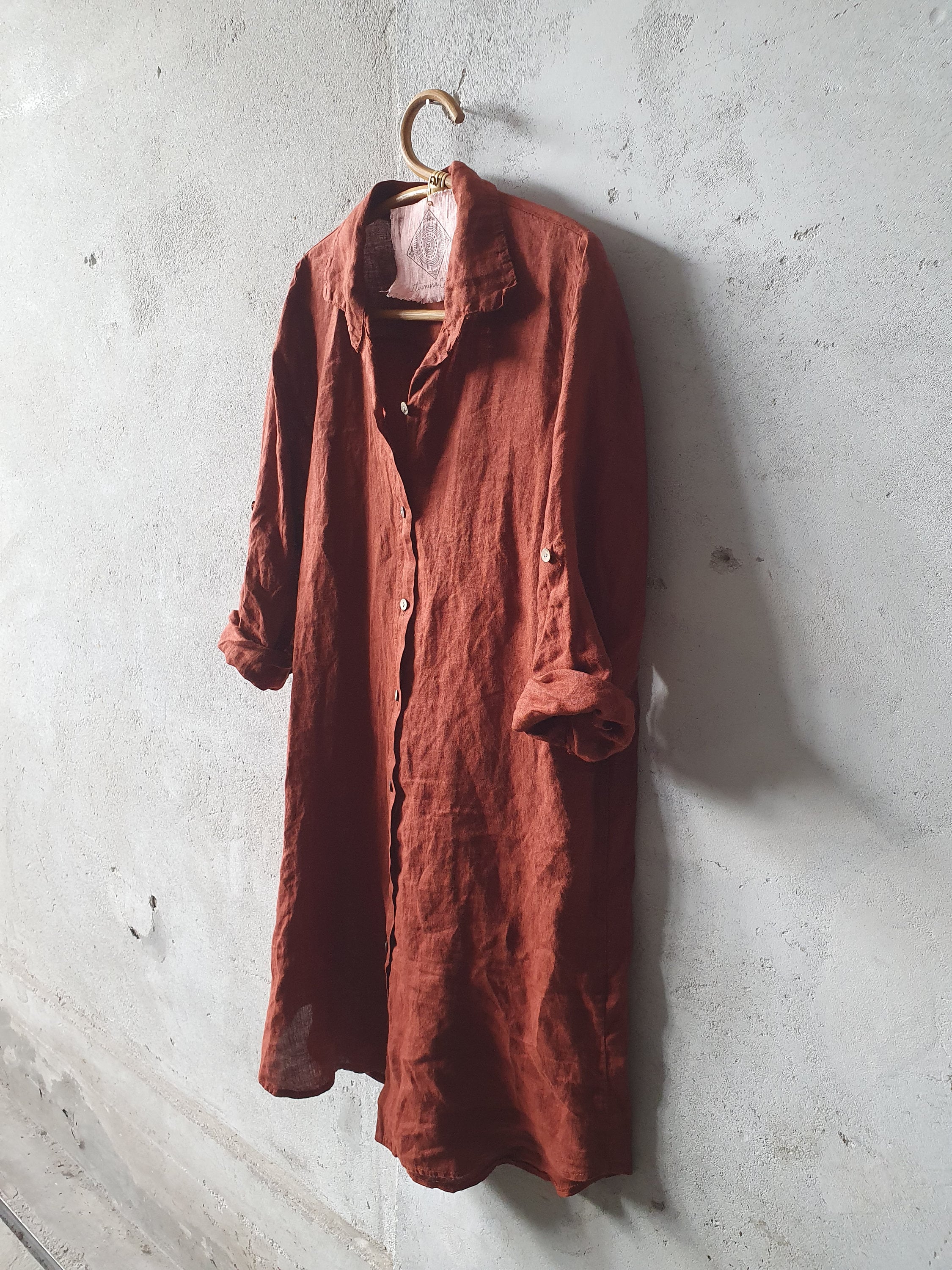 burnt orange linen dress