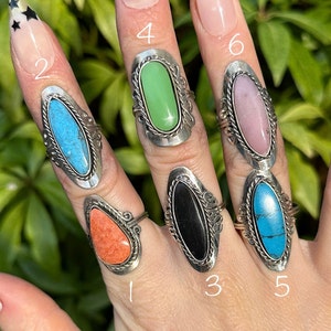 LONG STONE RING large crystal rings for women chrysocolla gemstone statement ring big adjustable ring tourmaline serpentine sodalite image 2