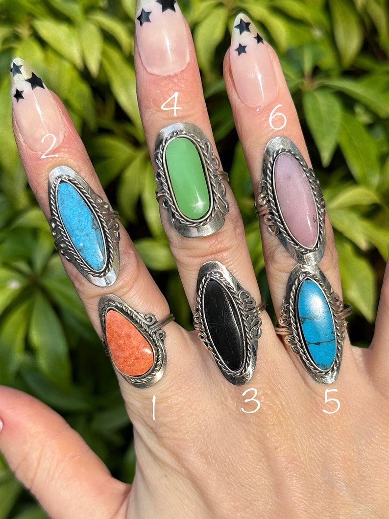 LONG STONE RING large crystal rings for women chrysocolla gemstone statement ring big adjustable ring tourmaline serpentine sodalite image 2