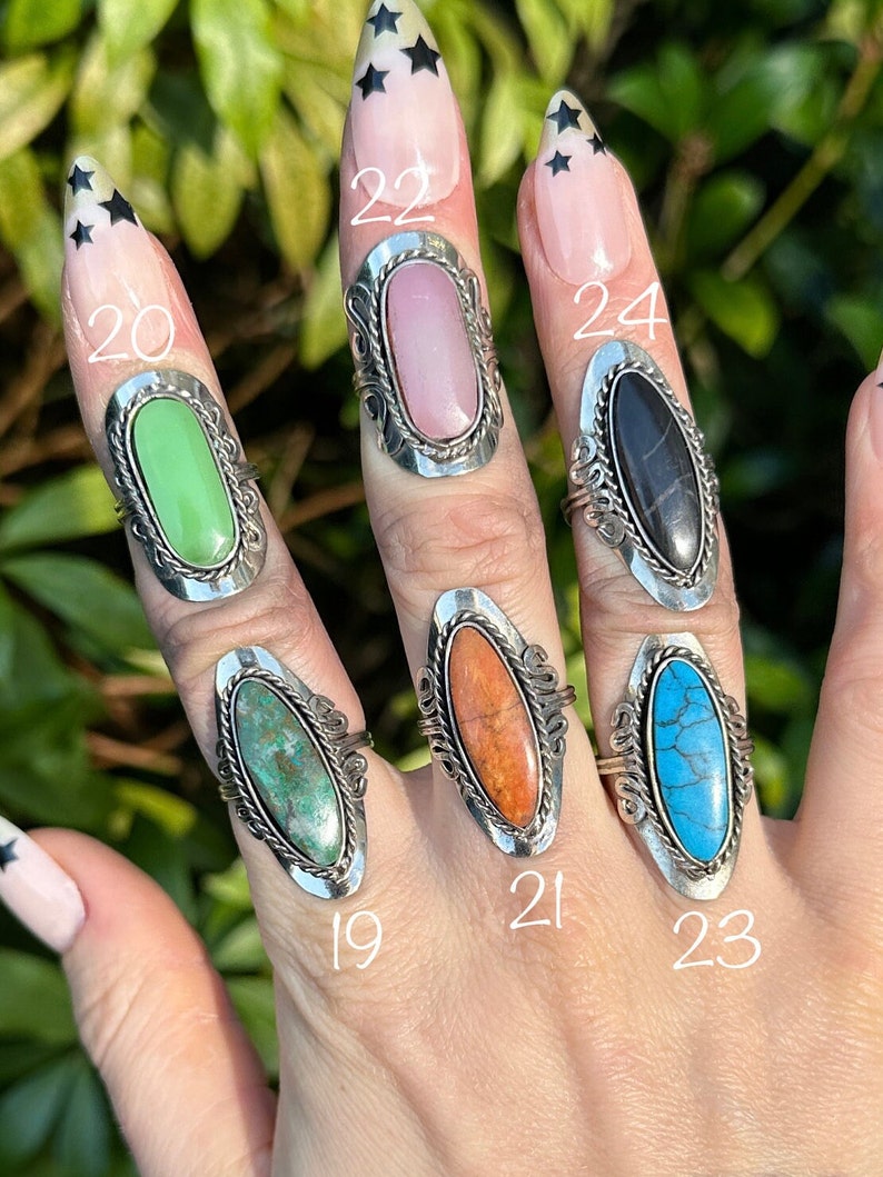 LONG STONE RING large crystal rings for women chrysocolla gemstone statement ring big adjustable ring tourmaline serpentine sodalite image 5