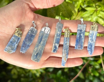 RAW KYANITE PENDANT ~ silver gemstone pendant with rough blue crystal ~ big rough crystal pendant ~ rough cut pendant for women gold plated