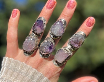 RAW AMETHYST RING ~ rough natural gem ring ~ purple crystal ring ~ ring with purple stone ~ ring with amethyst ~ birthstone ring february