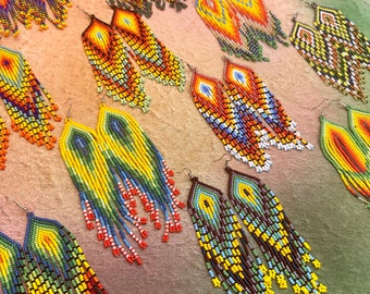 SEED BEAD EARRINGS long waterfall ~ boho festival earrings native ~ beaded earrings with beads ~ tribal earrings hippie ~ ayahuasca ceremony