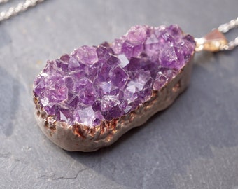 RAW AMETHYST NECKLACE ~ gemstone necklace with rough amethyst ~ necklace for women ~ big rough crystal necklace ~ stainless steel necklace