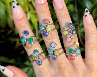 4 STONES RING ~ ring with four stones ~ adjustable rings for women ~ minimal ring colorful ~ turquoise blue pink gem ring ~ boho rings pink
