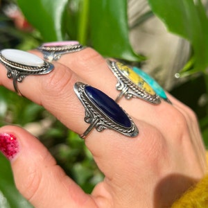 LONG STONE RING large crystal rings for women chrysocolla gemstone statement ring big adjustable ring tourmaline serpentine sodalite image 8