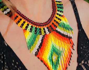 SEED BEAD NECKLACE waterfall ~ embera necklace native ~ statement necklace chaquiras ~ deep v neckline ~ beaded necklace ~ colombia collar