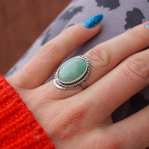 JADE RING oval handmade ring with stone natural stone rings alpaca silver ring green stone ring crystal ring green gem stone image 8