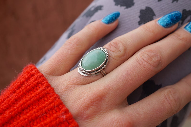 JADE RING oval handmade ring with stone natural stone rings alpaca silver ring green stone ring crystal ring green gem stone image 8