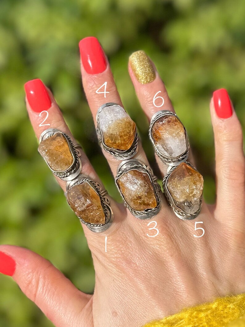 RAW CITRINE RING big handmade rings for women alpaca silver rings with natural gem rough natural gem citrine raw crystal peru ring image 2