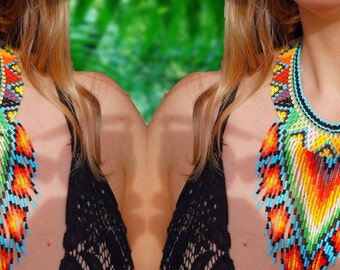 SEED BEAD NECKLACE waterfall ~ embera necklace native ~ statement necklace chaquiras ~ deep v neckline ~ beaded necklace ~ colombia collar