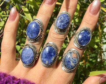 Thebestjewellery Sodalite cabochon Ring Size- 8.5 USA Gemstone Ring Silver Plated Ring Women Jewelry Handmade Ring BRS-5257 