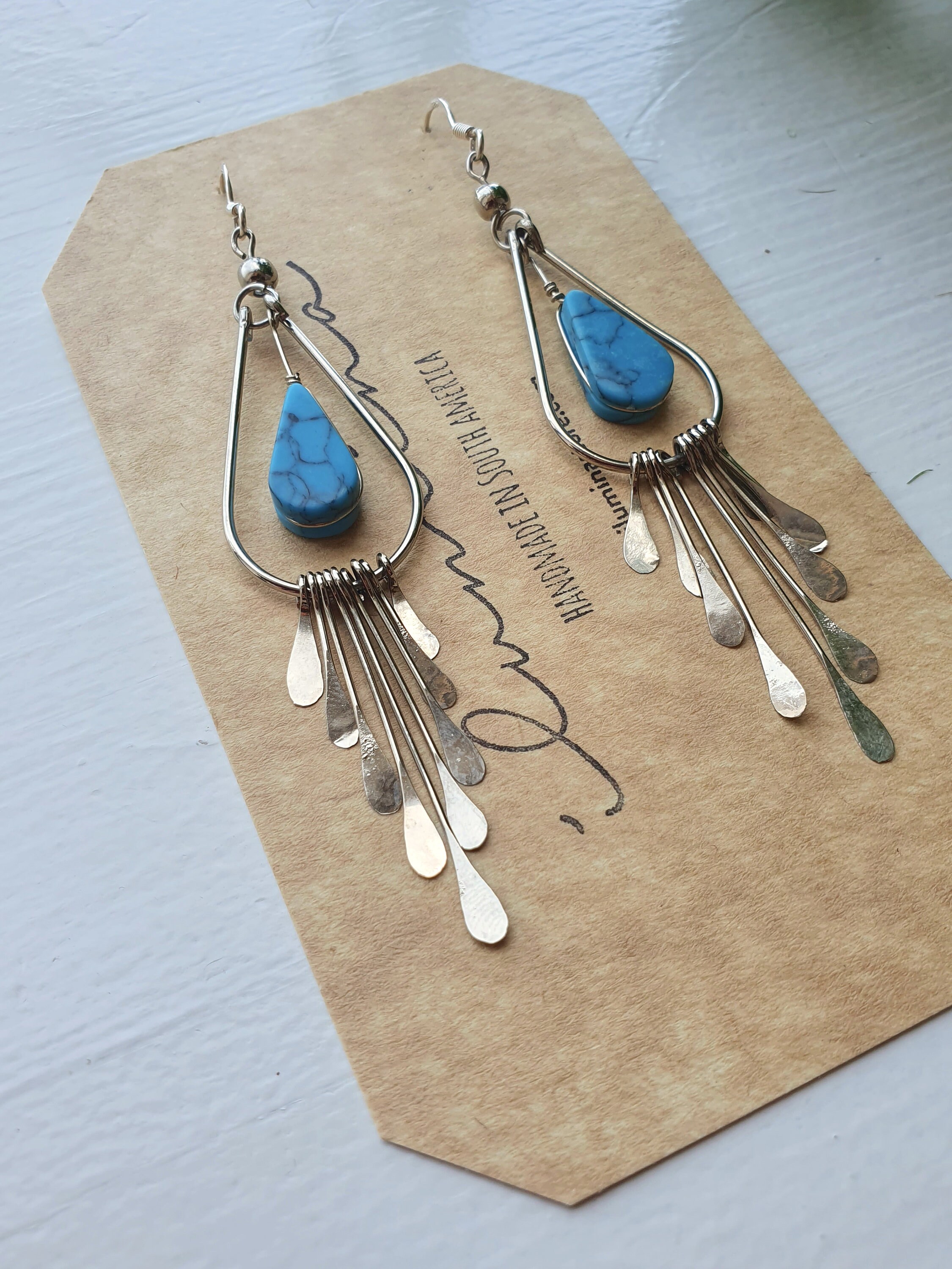 Peruvian Earrings / Blue Magnesite Earrings / 925 Sterling Silver & Alpaca Silver Earrings