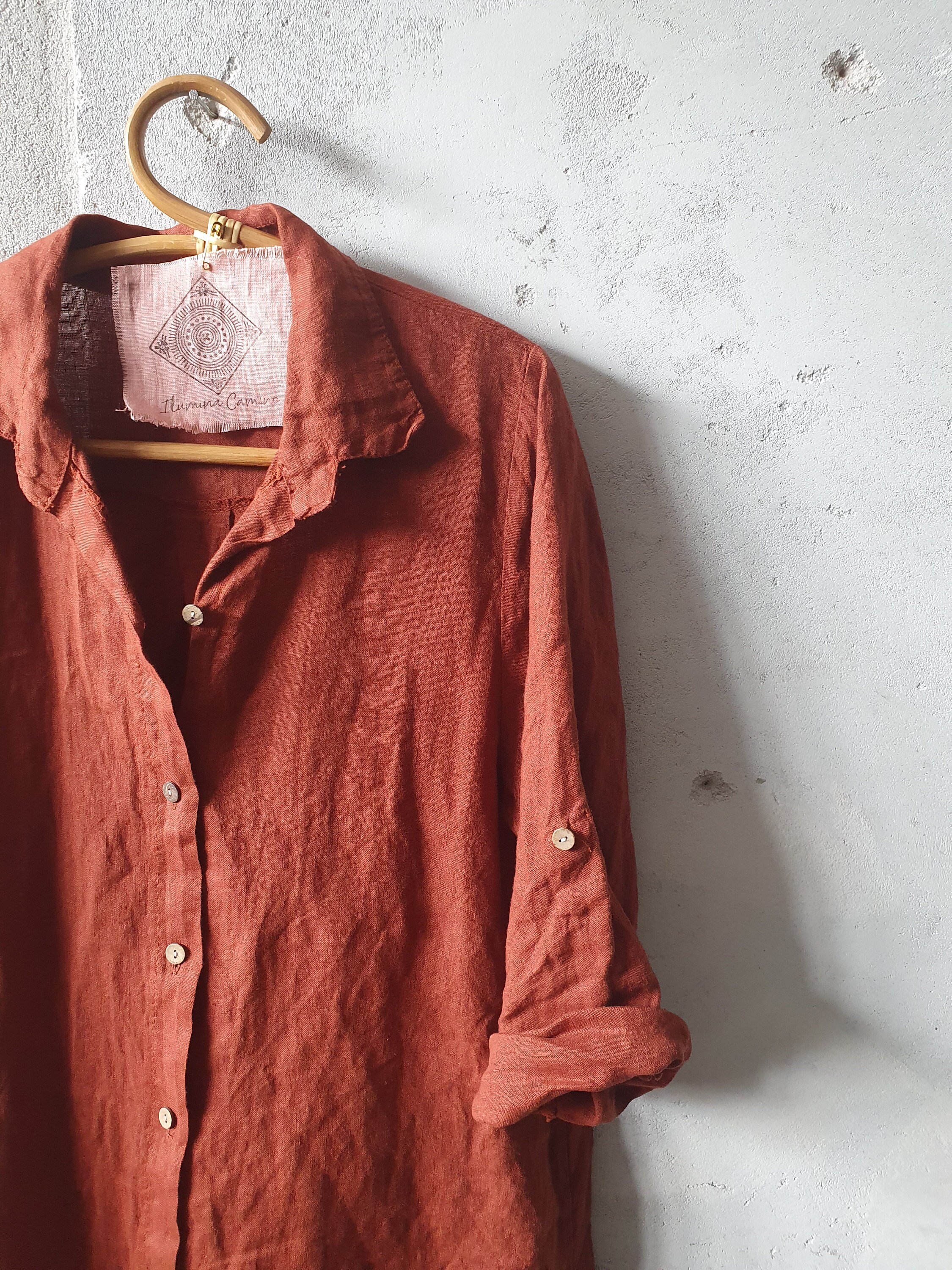 BURNT ORANGE Linen Button Down Dress with Long Sleeves / Long Linen ...