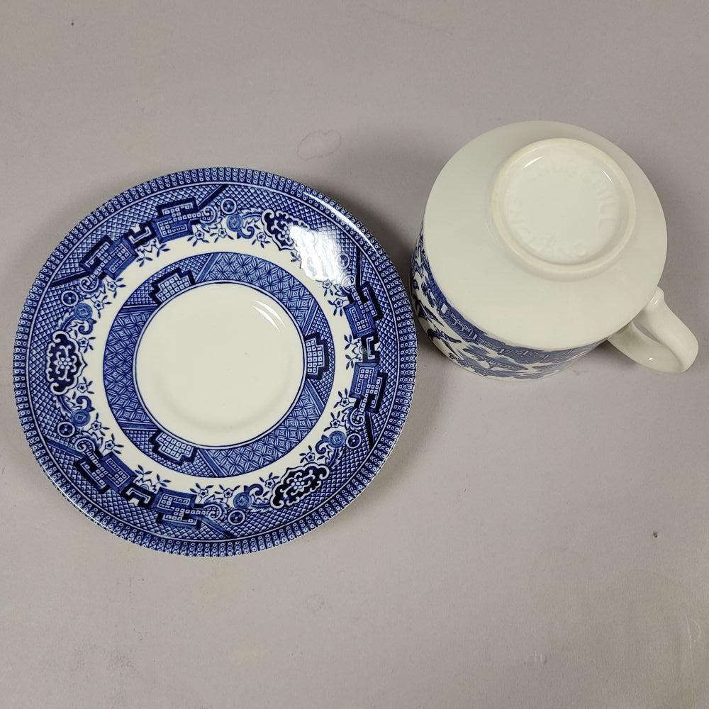 20th C English Blue Willow Churchill Plates, Cups and Saucers - Set of ...