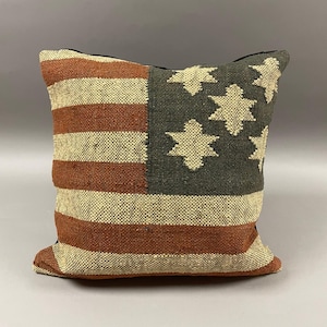 Vintage Rustic Woven American Flag Throw Pillow