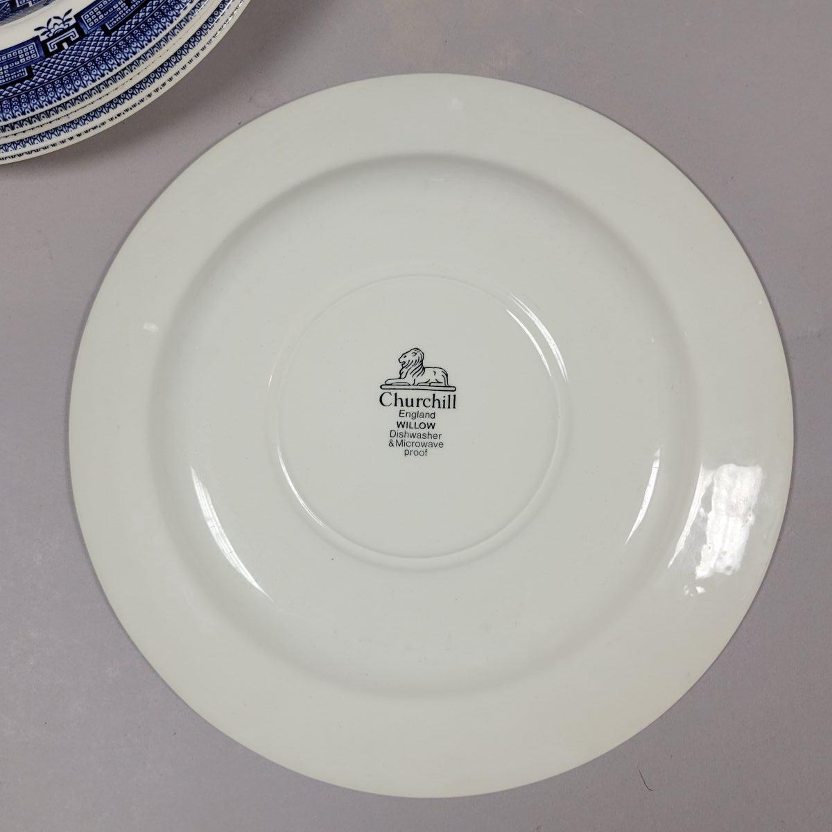 20th C English Blue Willow Churchill Plates, Cups and Saucers - Set of ...