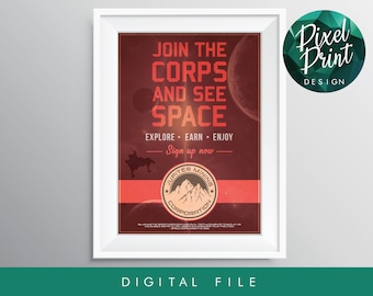 Descarga digital Póster impreso del Cuerpo Espacial inspirado en Red Dwarf A3