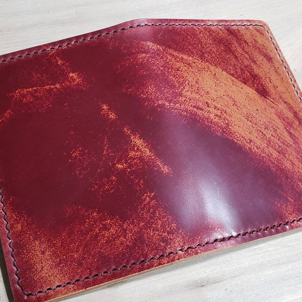 Rocado Shell Cordovan marbled Lava with Alligator card slots Vertical Bi-fold wallet, 4 card slots, 2 stash spots. Great for everyday