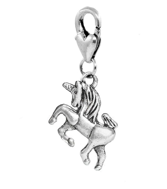 Silver Zipper Pull Purse Charm Unicorn Clip-on Charm Lobster Clasp