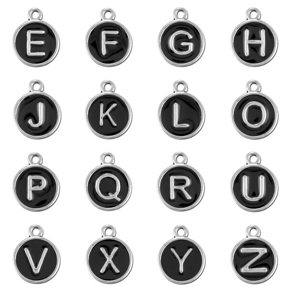 LIMITED STOCK, Black Enamel, Alphabet Charms, Typewriter Key Charm, Initial Charms, Silver Letter Charm, Capital Letter Charms, Unisex Charm