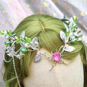 Fairy tiara Pink, Elf circlet, Floral Elven Headpiece, Fantasy Wedding Crown, Female renfair costume, Fairycore headband