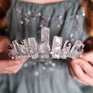 Raw Clear quartz crown, bohemian wedding hair, goddess crown, fantasy hair accessories, witch crown, fairy tiara, moon crown, festival crown