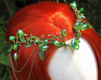 Bronze Green Elven Tiara, Druid Fairy Crown, Forest Elf Wedding Headpiece, Fantasy Woodland Circlet