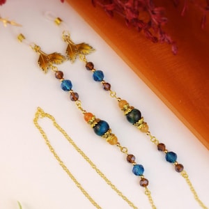 Autumn glasses chain, Dark academia eyewear holder, Fairy beaded accessory, Woodland witch