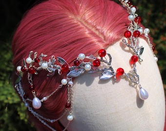 Diadema da sposa con granato e perle, copricapo da sposa gotico, alternativa alla corona da sposa in argento.