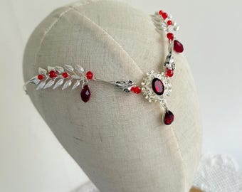 Tiara elfica rossa, corona della fata cremisi, cerchietto gotico del vampiro, corona fantasy rossa