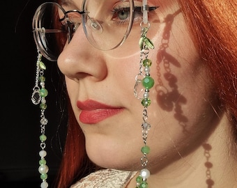 Crystal Beaded Eye Glass Handmade Crystal Beaded Glasses Chain, Silver & Gold Accents  main image 4